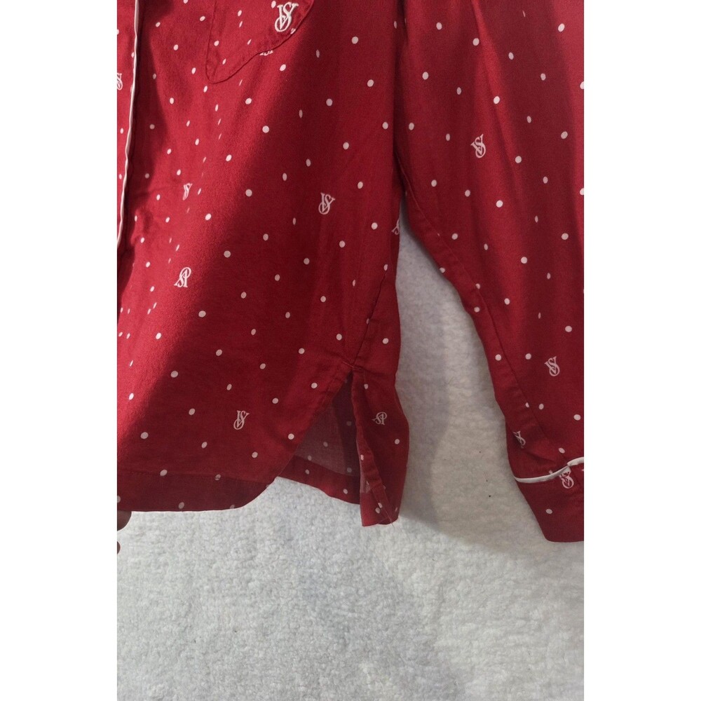 Victoria's Secret Pajama Set Womens L Red Polka Dot Button Front Logo Sleepwear - Picture 6 of 16